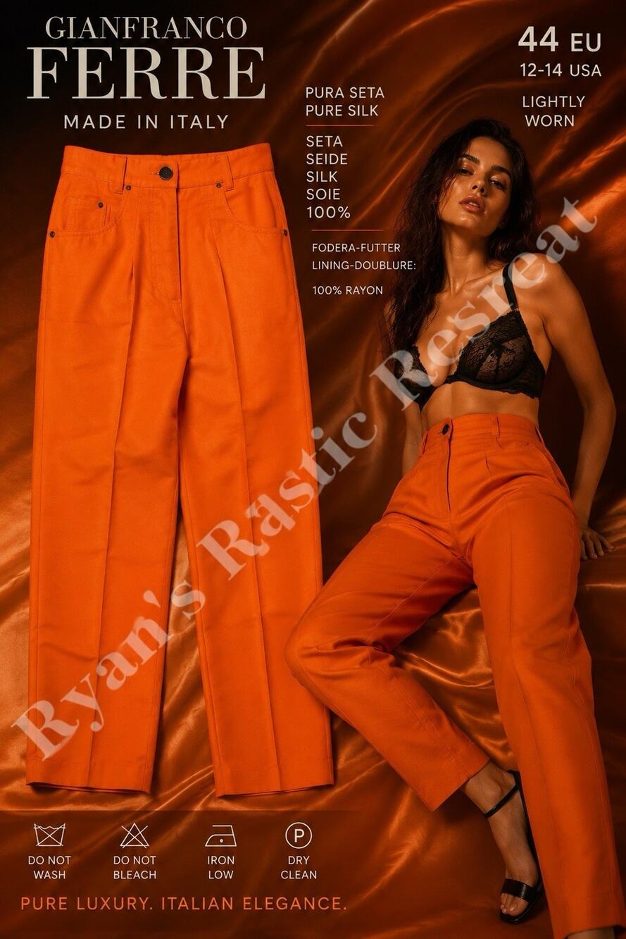Gianfranco Ferré Orange 100% Silk Pants Italy Women’s EU 44 US 12-14 Vintage DK